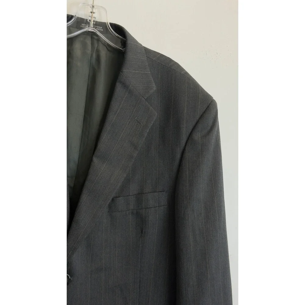 Stafford Mens 44R‎ Wool Pinstripe Blazer Charcoal Gray Two Button Suit Jacket